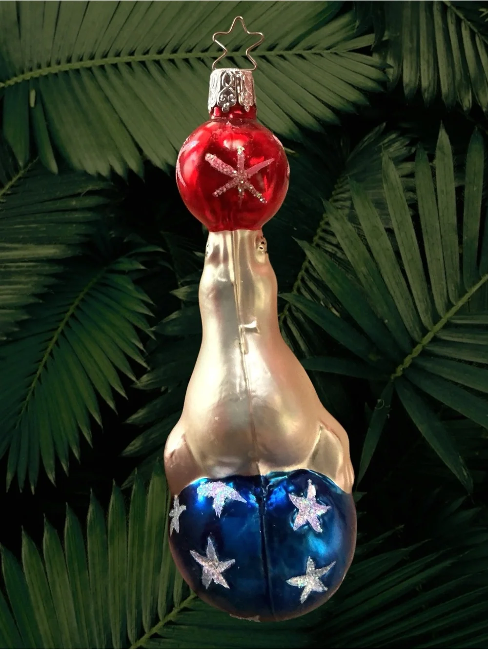 VTG German Mercury Glass Circus Seal Ornament Mica Trim Hand Painted Glitter